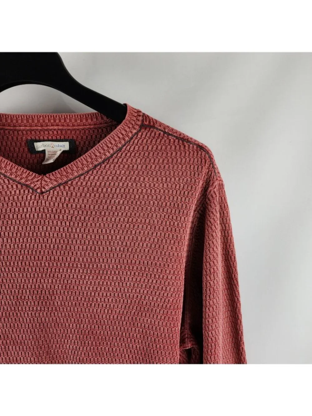 Carbon 2 Cobalt Sweater Mens XL Red Rust Waffle-Knit L/S V-Neck Pullover